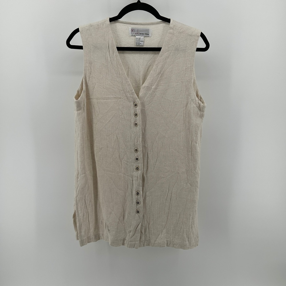 Milano Design Group Cream Linen Blend Button Front Knit Vest M Coastal Minimal